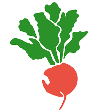 KI generiert: Illustration eines stilisierten roten Radieschens mit grünen Blättern.