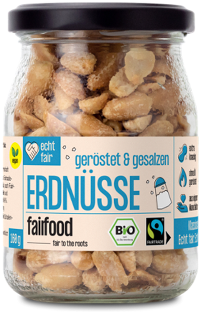 Produktfoto zu Faire Bio-Nüsse direkt importiert aus dem Anbauland. In Freiburg geröstet und nachhaltig verpackt im wiederverwendbaren Pfandglas.