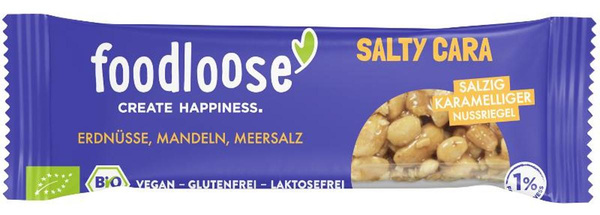 Produktfoto zu Salty Cara Bio-Nussriegel von foodloose mit Erdnüssen, Mandeln und Meersalz