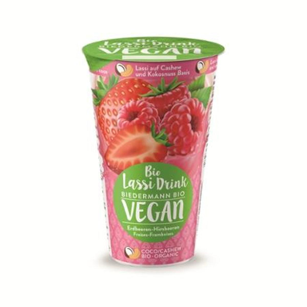 Produktfoto zu veganer Lassi"Erdbeer-Himbeer"